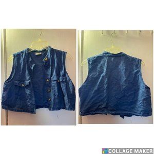 Cropped Blue Jean Vest With Pockets